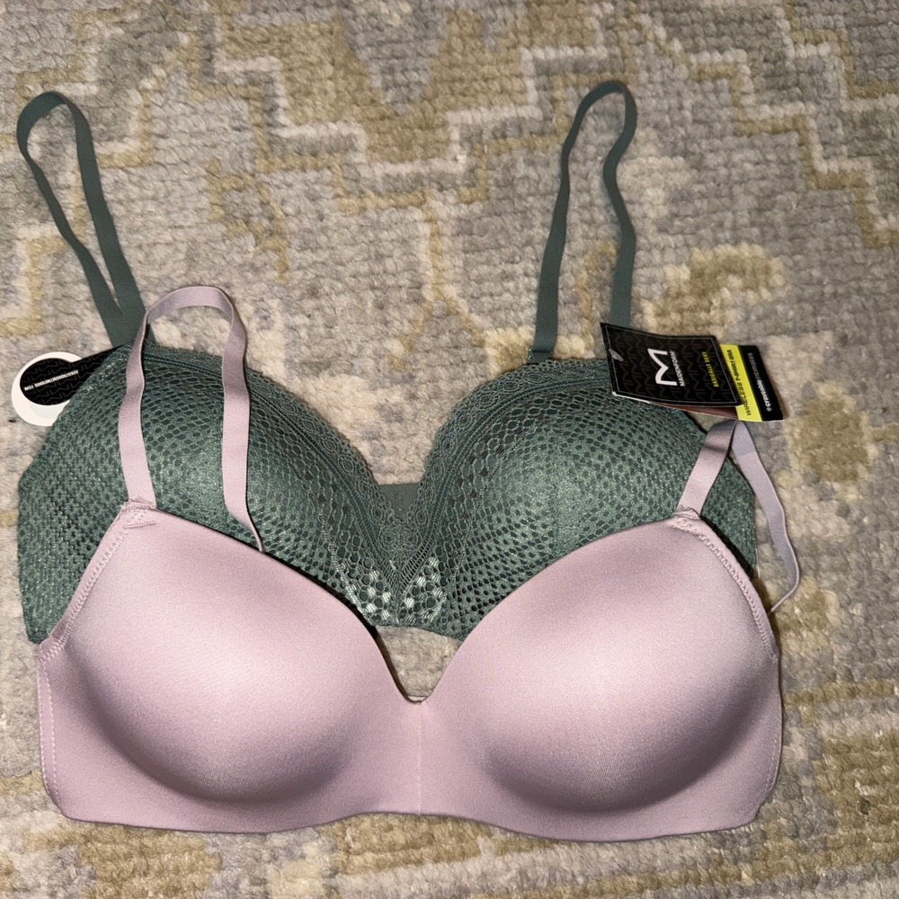 2pk Maidenform Women's Green/pin Wireless Tshirt Lightly Line Bra Adjustable 34B - Picture 2 of 10